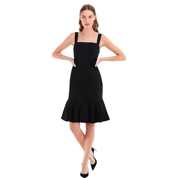 J. Crew Womens 10 Black Fit & Flare Mini Dress Sleeveless Square Neck Ruffle Hem - Picture 1 of 15
